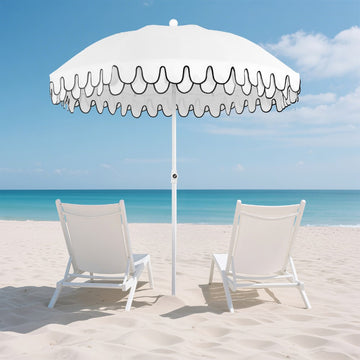 Horizon 6.5 ft. Classic MidCentury Scalloped Fringe Market Beach Umbrella